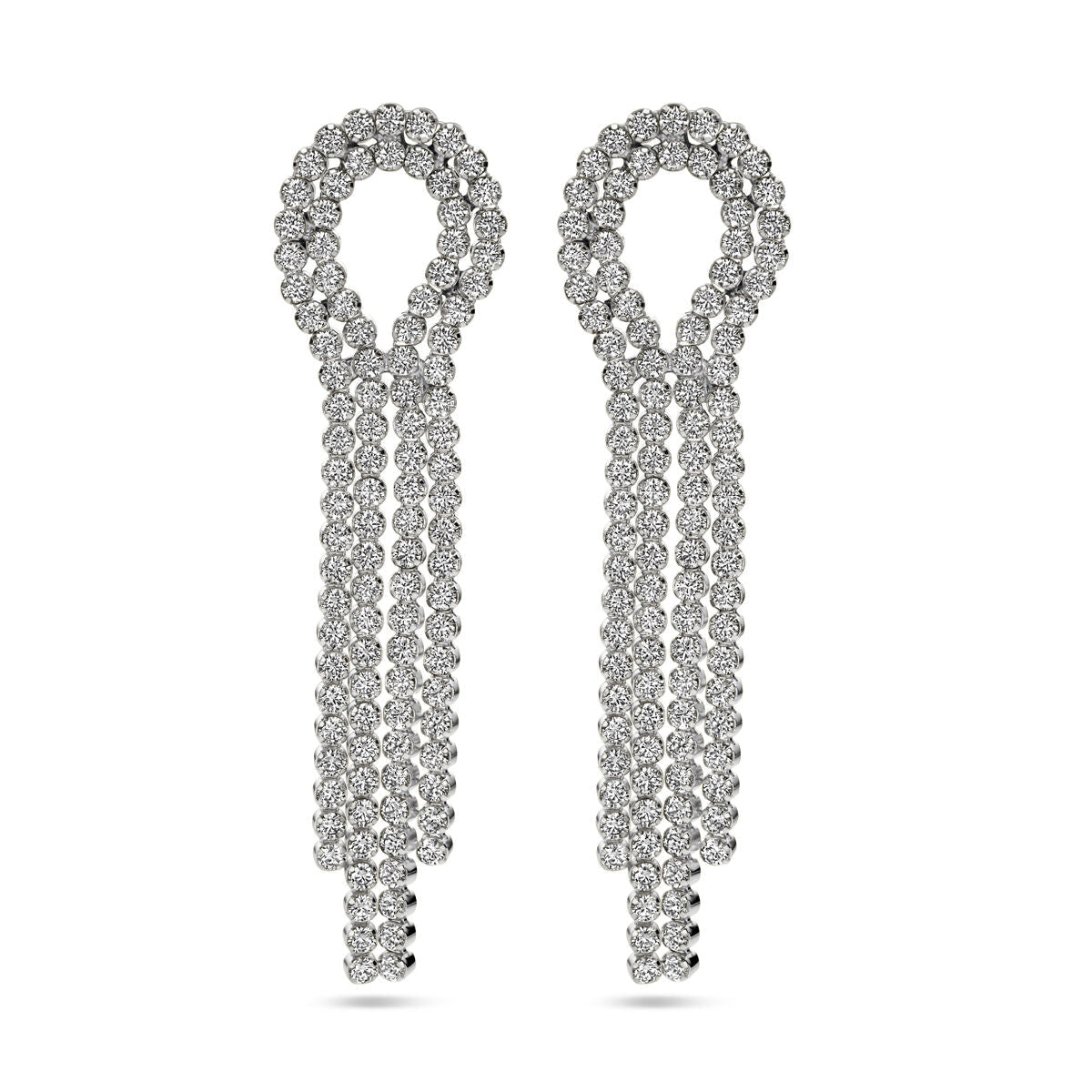 Boucles d'oreilles en argent rhodié ornées de zircons, avec un design en cascade.