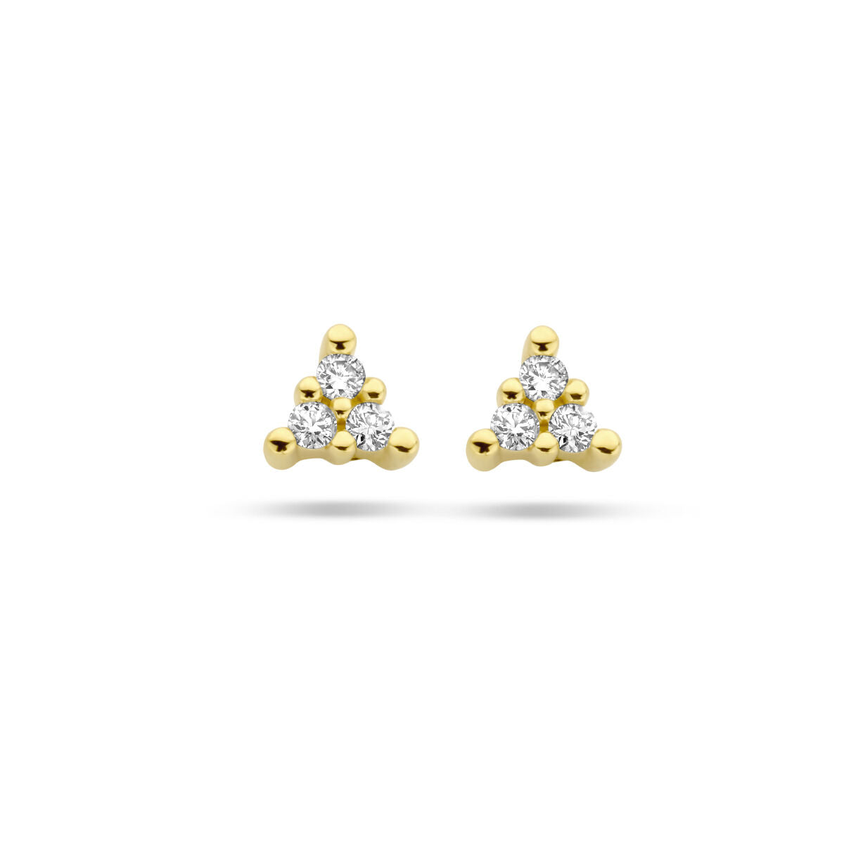 Boucles d'oreilles en or jaune 14K avec diamants de 0,05 ct en forme de triangle.