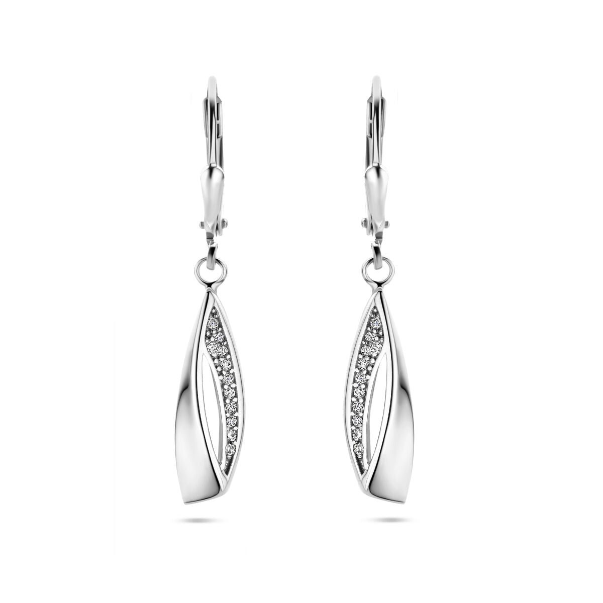 Boucles d'oreilles en argent rhodié avec zircons, en forme de goutte élégante.
