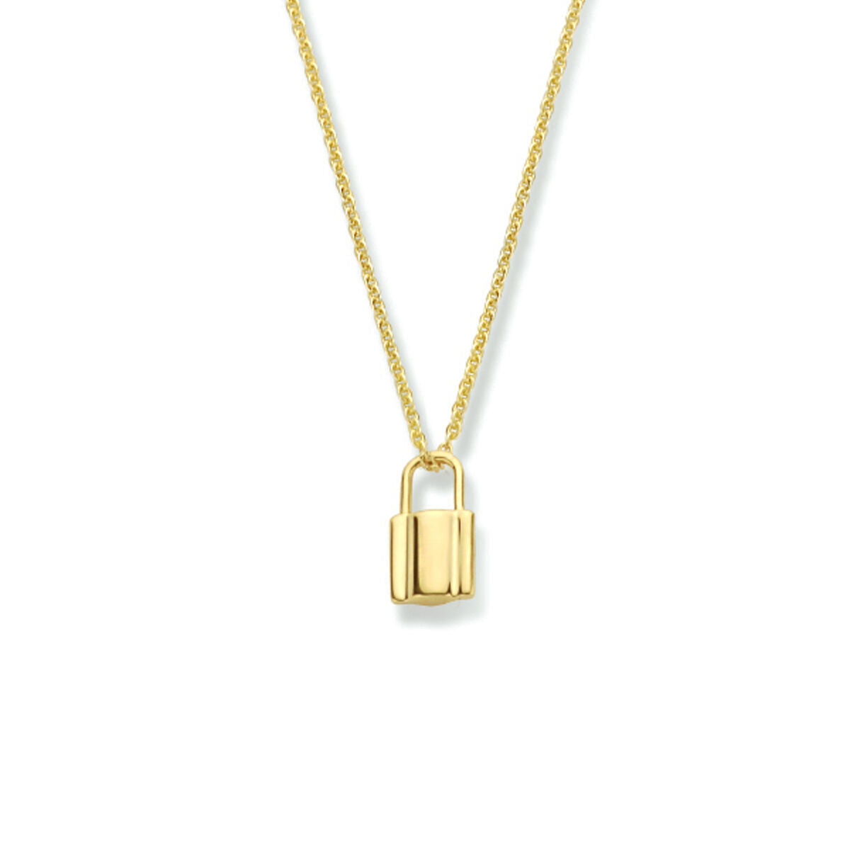 Collier en or 14K avec un pendentif en forme de cadenas.