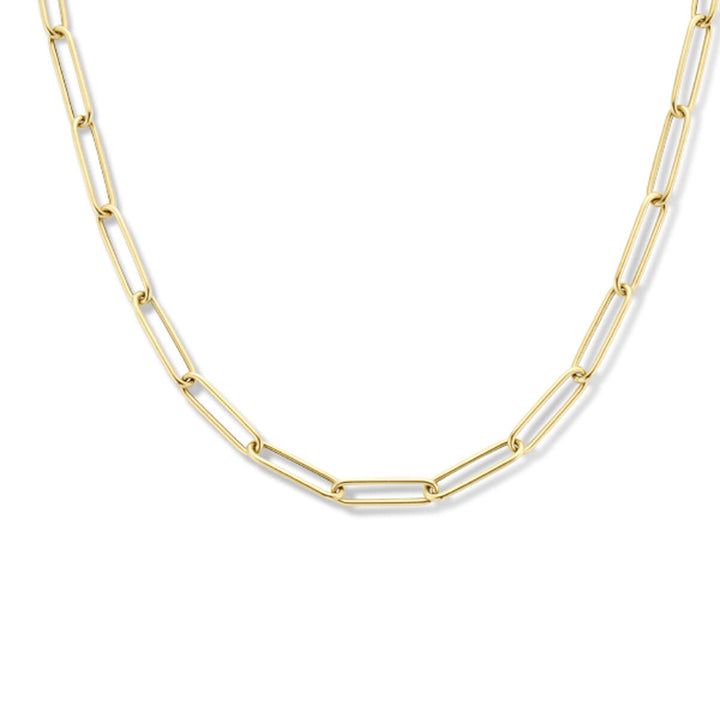 collier paperclip ronde buis 4,0 mm 45 cm met groot springslot 14K geelgoud