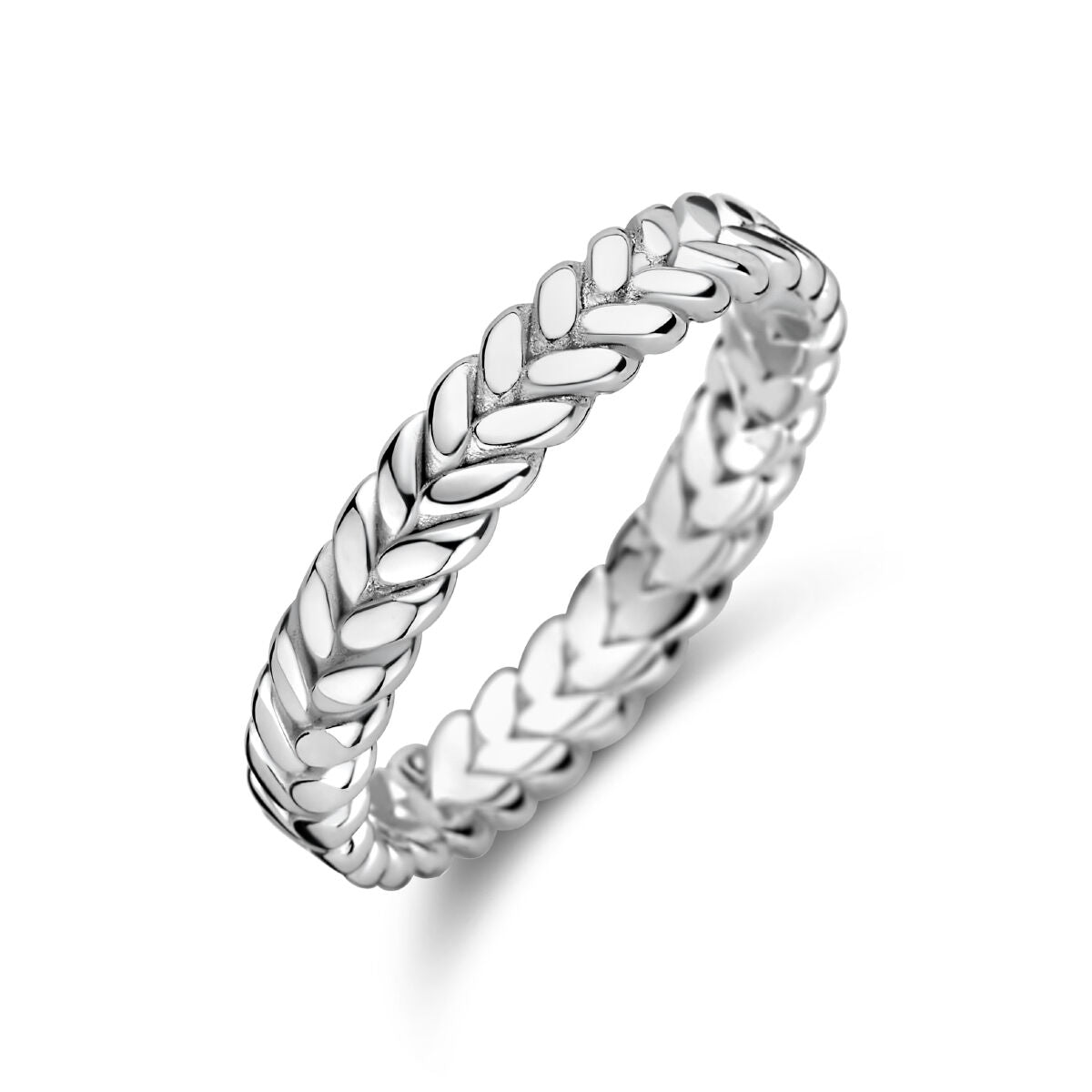 bague en argent rhodié avec un motif tressé élégant