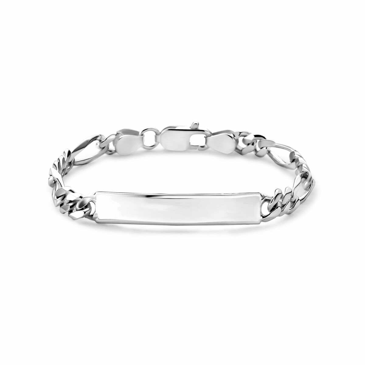 Bracelet figaro en argent blanc avec plaque gravable de 8,0 mm.