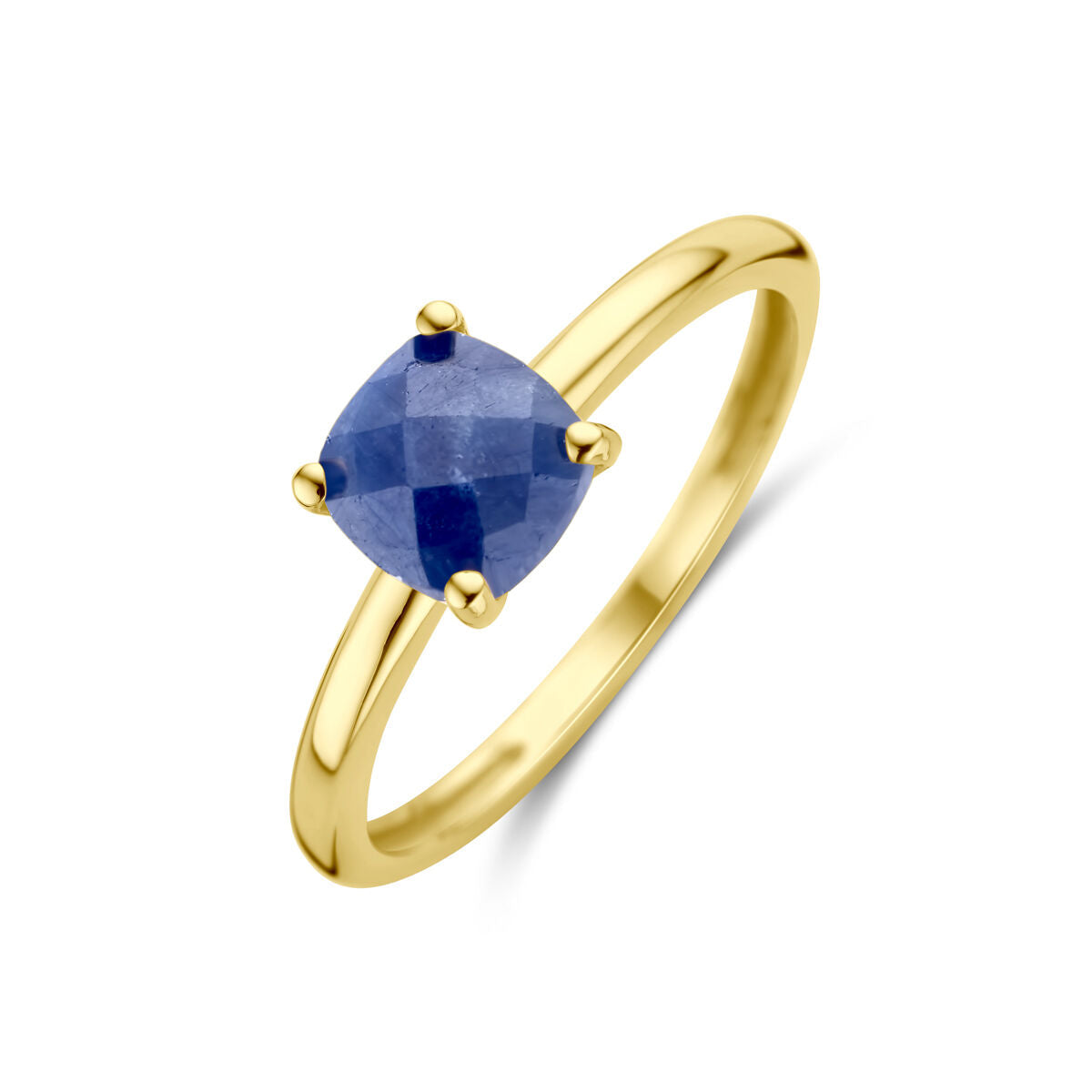 bague en or jaune 14K avec un saphir facetté bleu