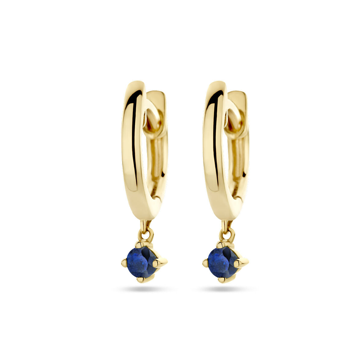 Boucles d'oreilles en or jaune 14K avec saphirs suspendus.