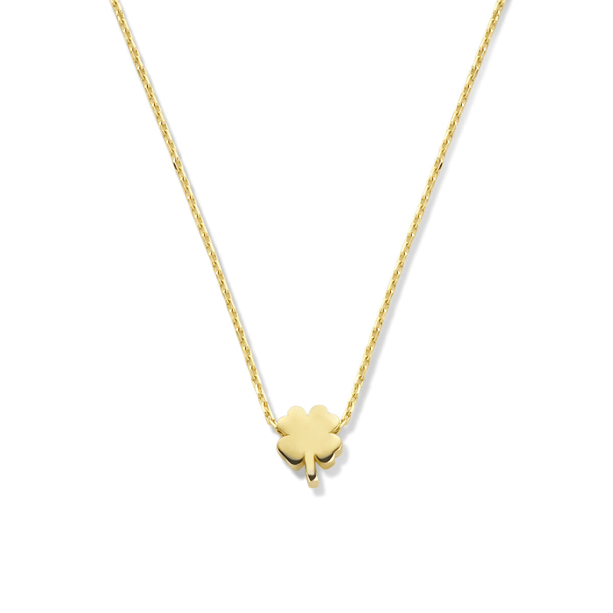 Collier en or 14K avec un pendentif en forme de trèfle.