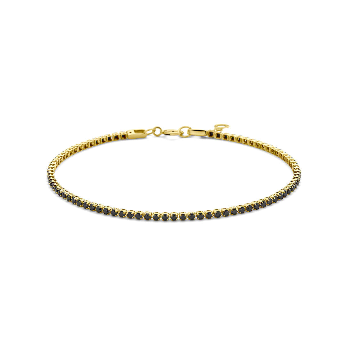 Bracelet en or jaune 14K avec des spinelles noires de 1,5 mm, longueur de 16,5 à 18 cm.