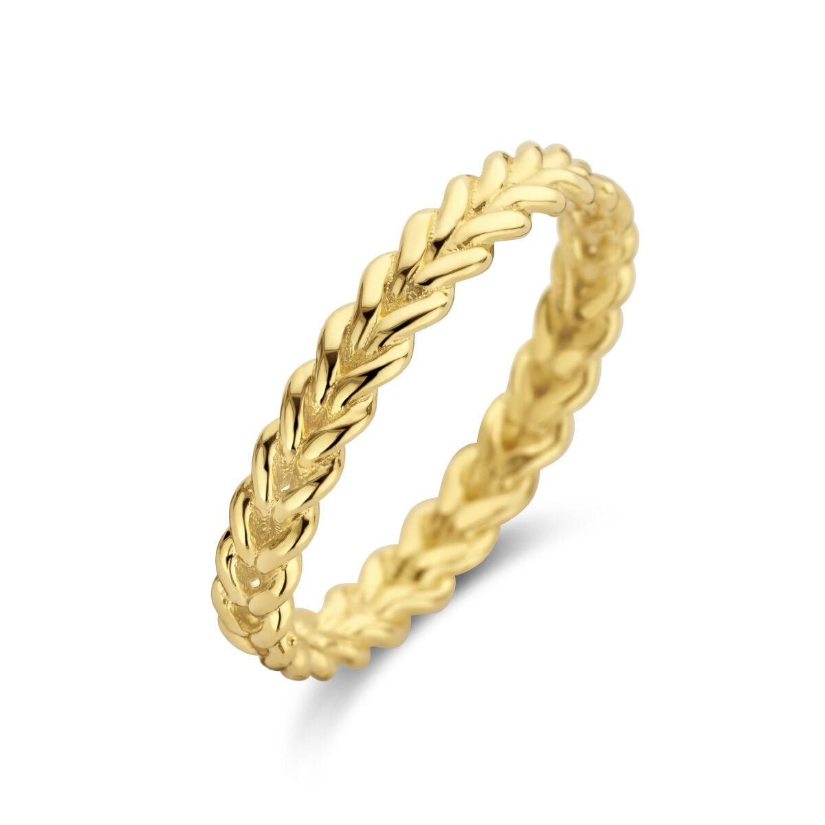 Bague en or jaune 14 carats avec un design tressé.