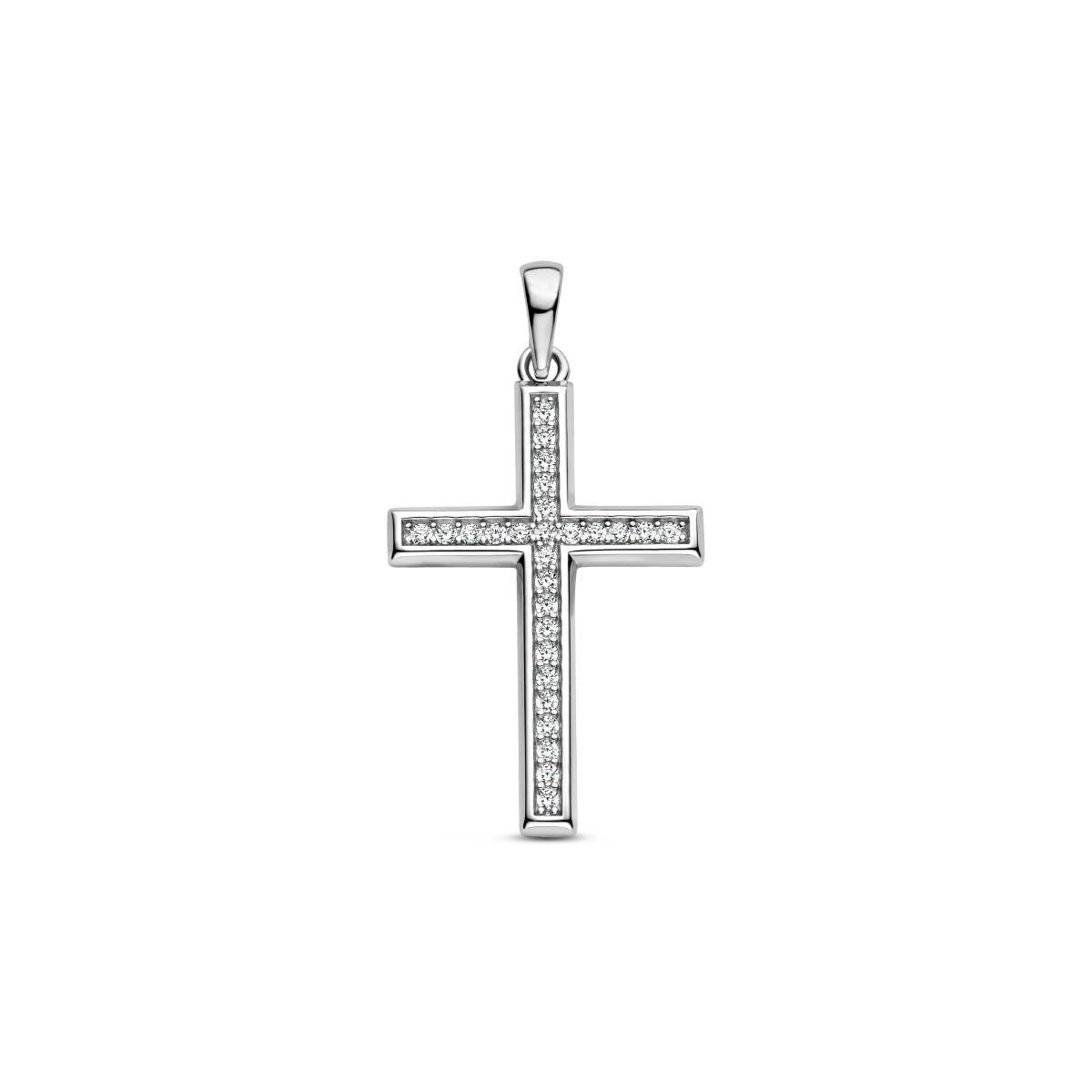 pendentif croix en argent rhodié avec zirconiums.