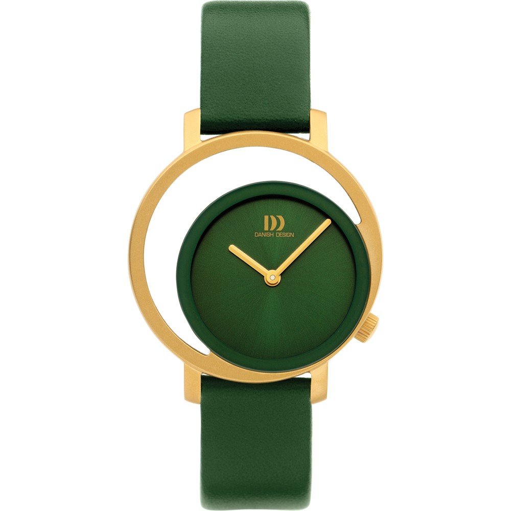Montre avec boîtier doré, cadran vert et bracelet en silicone vert.
