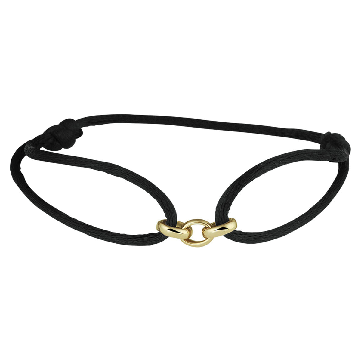 Bracelet en satin doré 14K avec des éléments en caoutchouc, nylon et cuir.