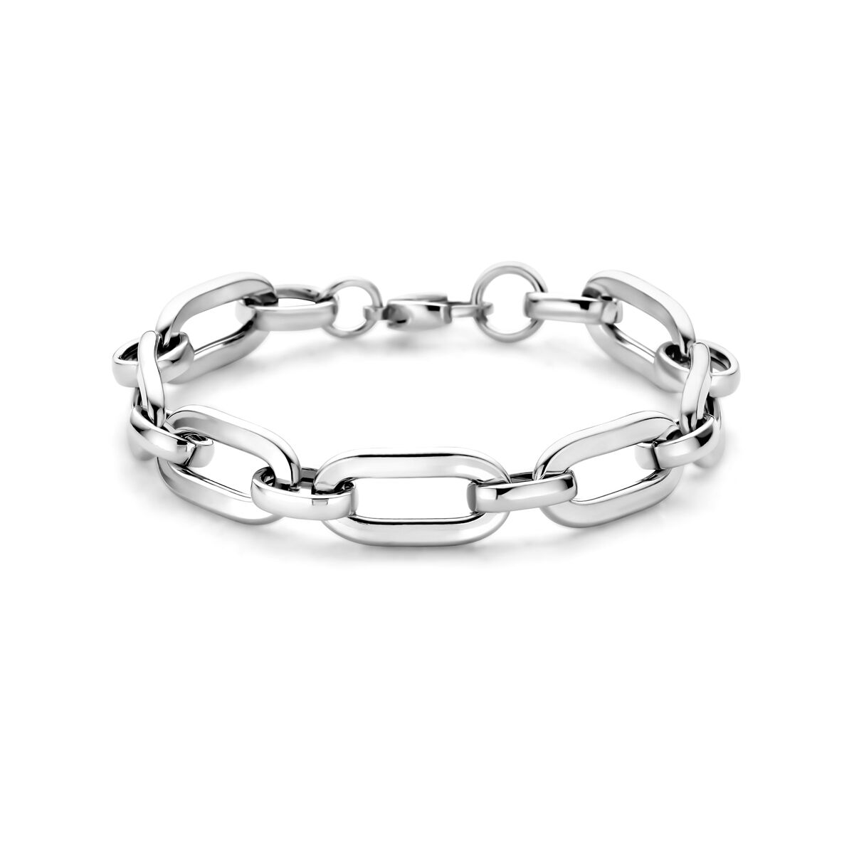 Bracelet argenté rhodié avec maillons ovales et rectangulaires.