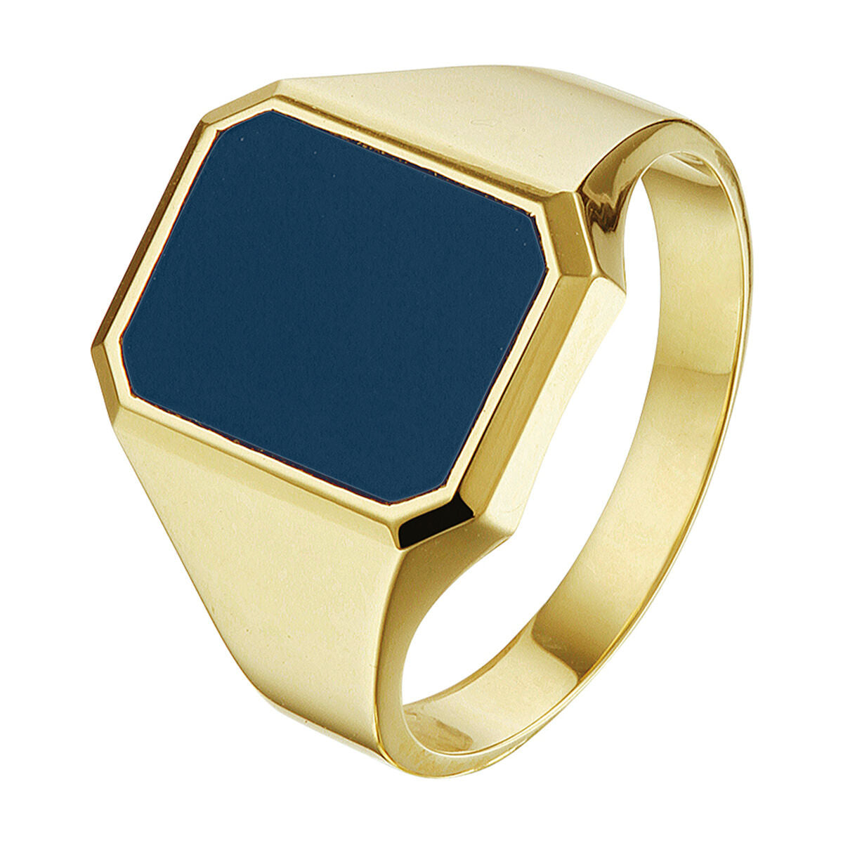 Bague en or jaune 14K avec une pierre de couche solide, forme hexagonale.