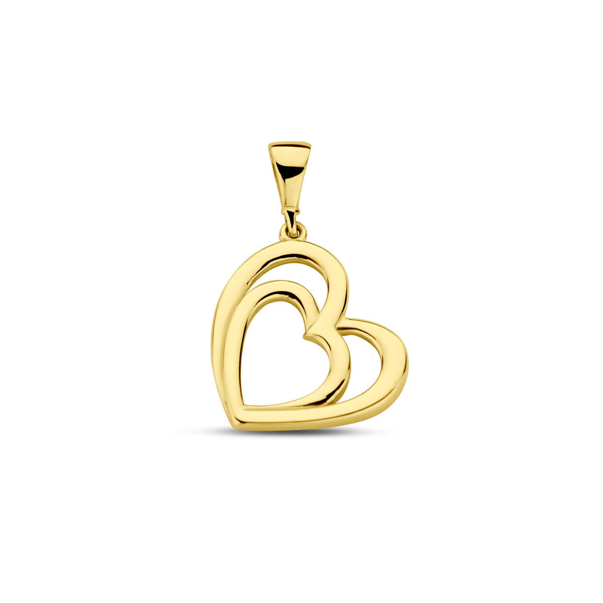 pendentif en cœur en or jaune 14K avec un design en double cœur.