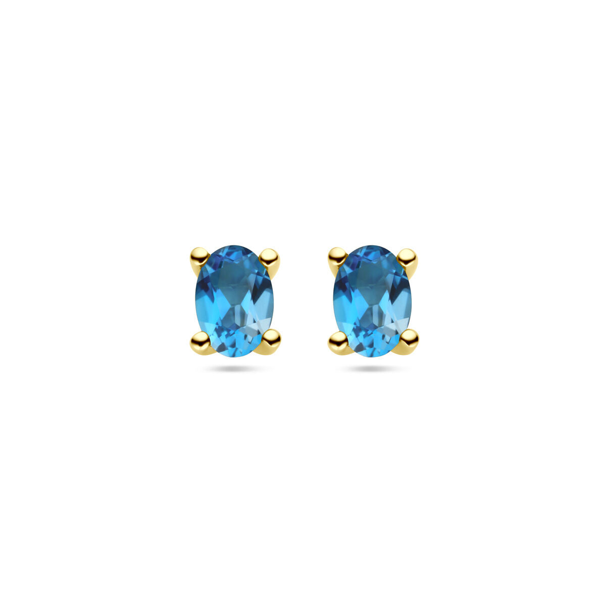 Boucles d'oreilles en or jaune 14K avec topazes london blue ovales.