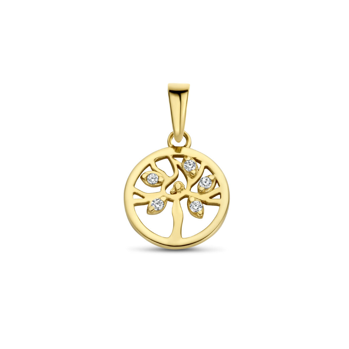 Pendentif arbre de vie en or jaune 14K avec zircons.