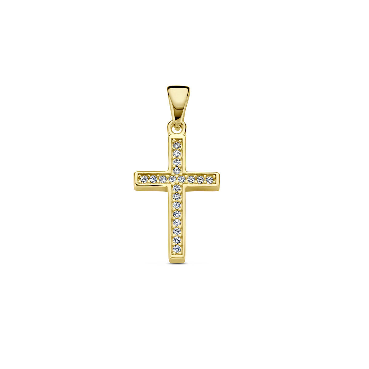 pendentif croix en or jaune 14K avec zirconiums brillants.