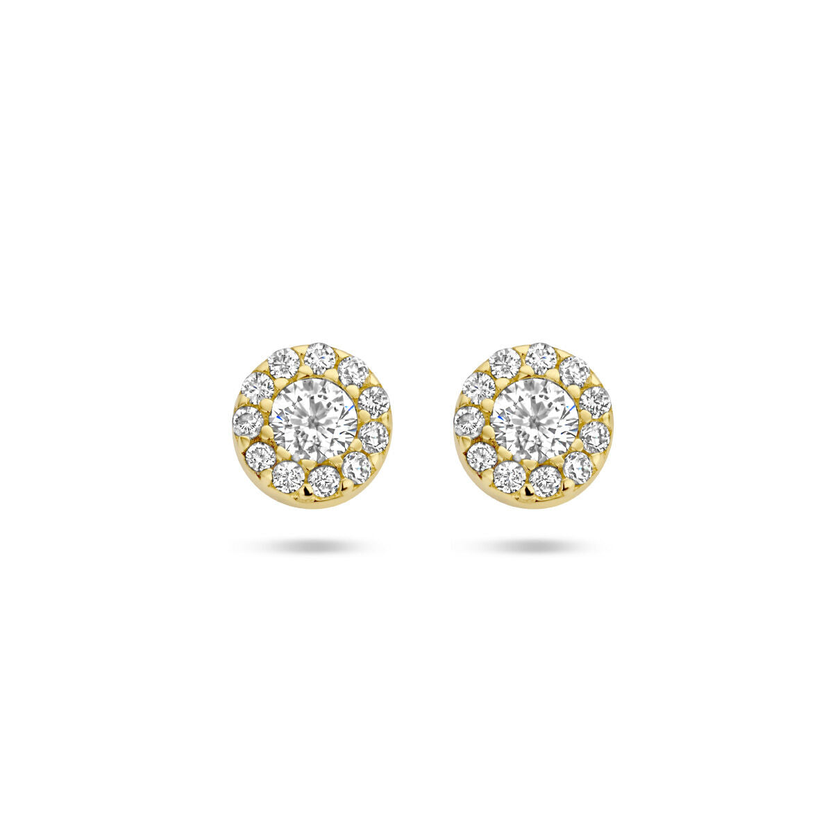 Boucles d'oreilles en or jaune 14K avec zircons en halo.