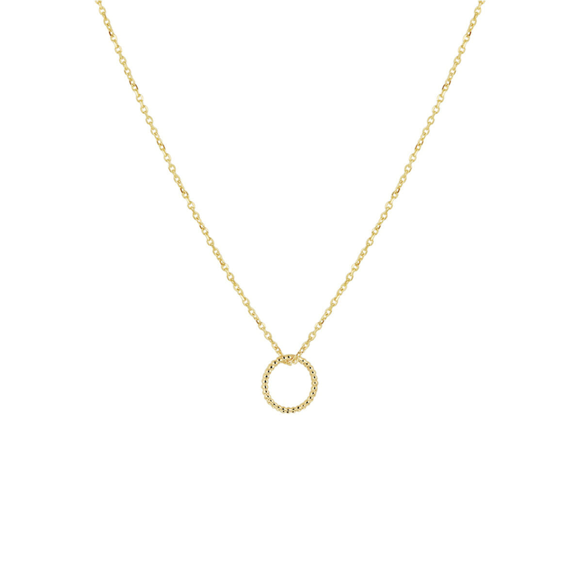 Collier en or jaune 14K avec un pendentif en forme de cercle.