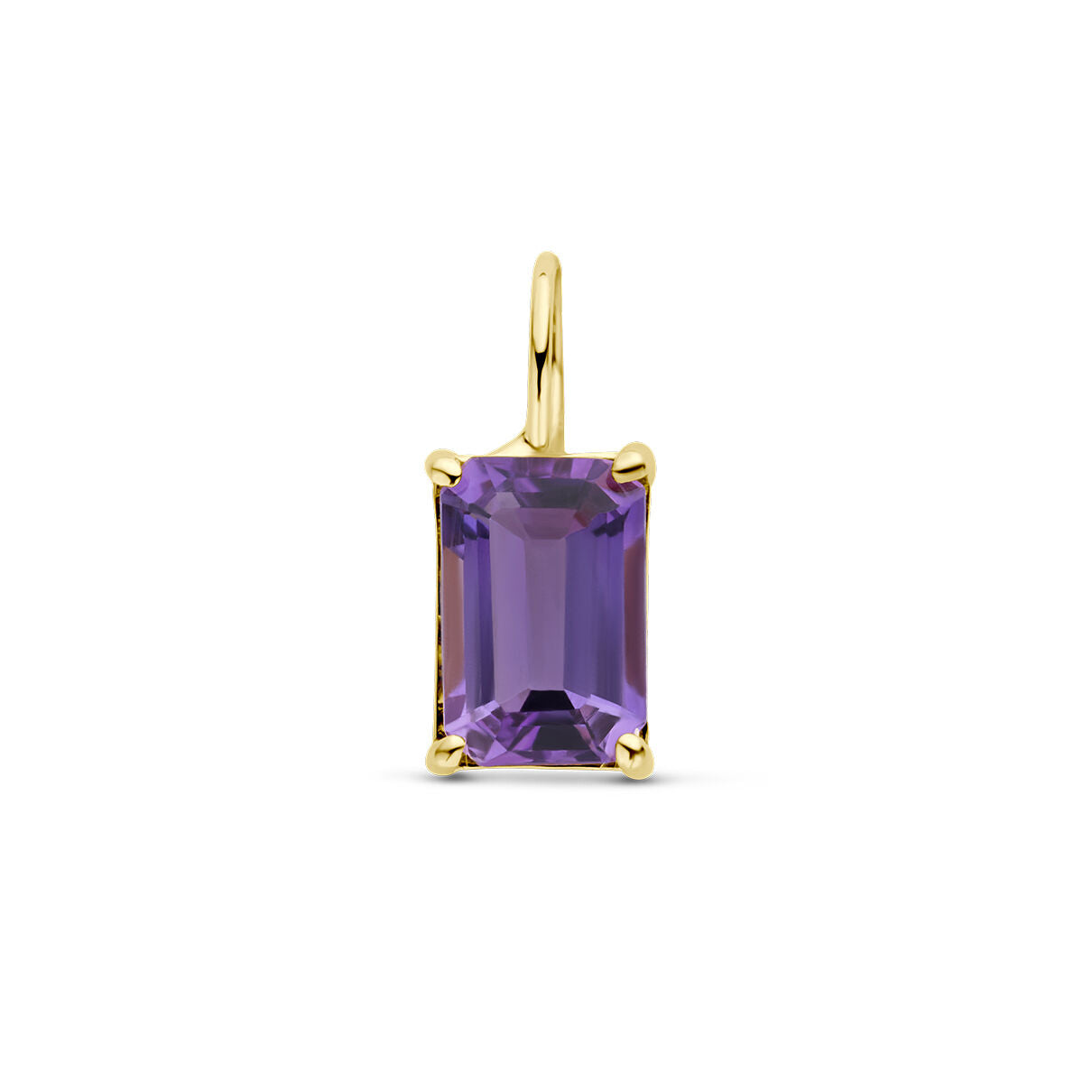 pendentif améthyste en or jaune 14K, forme rectangulaire avec des griffes.