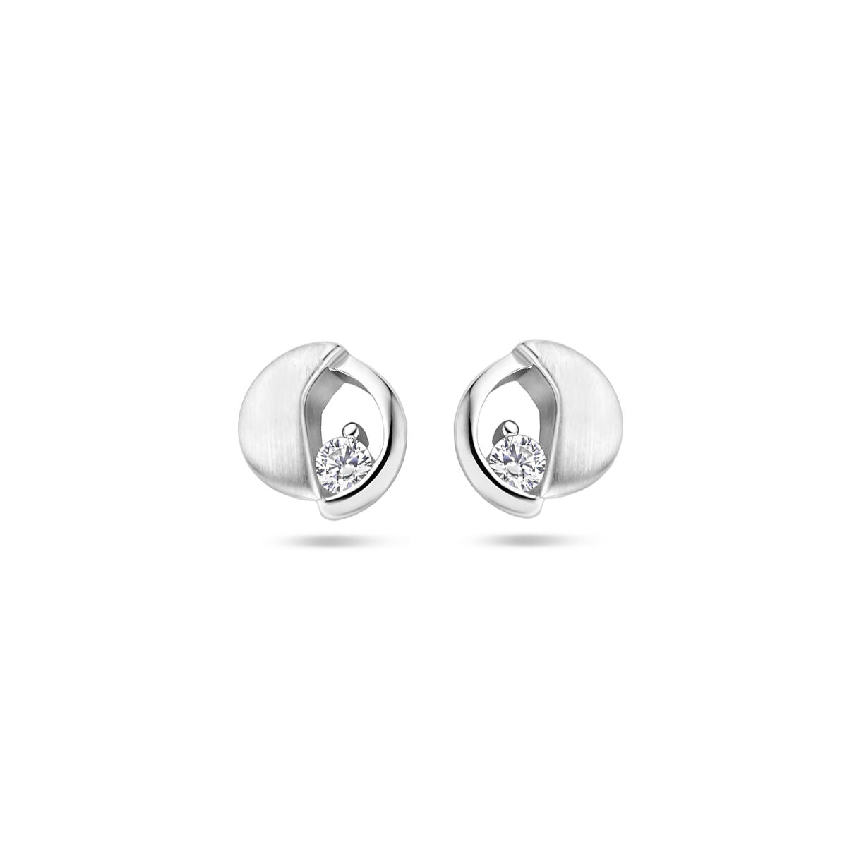 Boucles d'oreilles en argent rhodié avec zirconia, finition polie et mate.