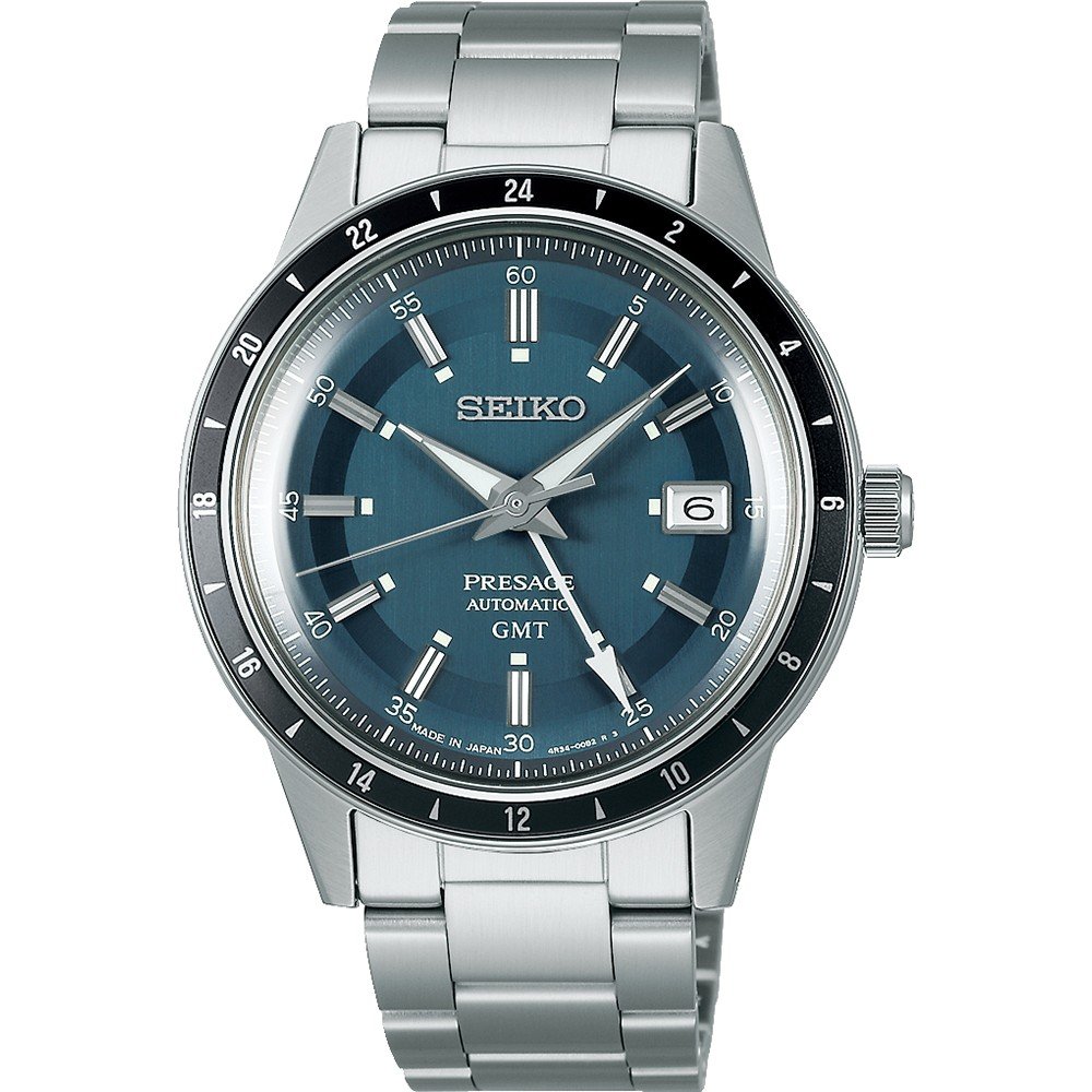 Montre Seiko Presage pour homme avec cadran bleu, boîtier en acier inoxydable et bracelet en métal.