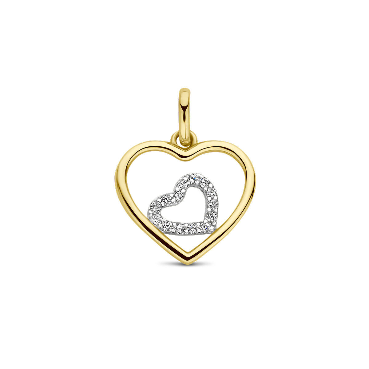 Pendentif en or bicolore jaune et blanc en forme de cœur avec zirconias.