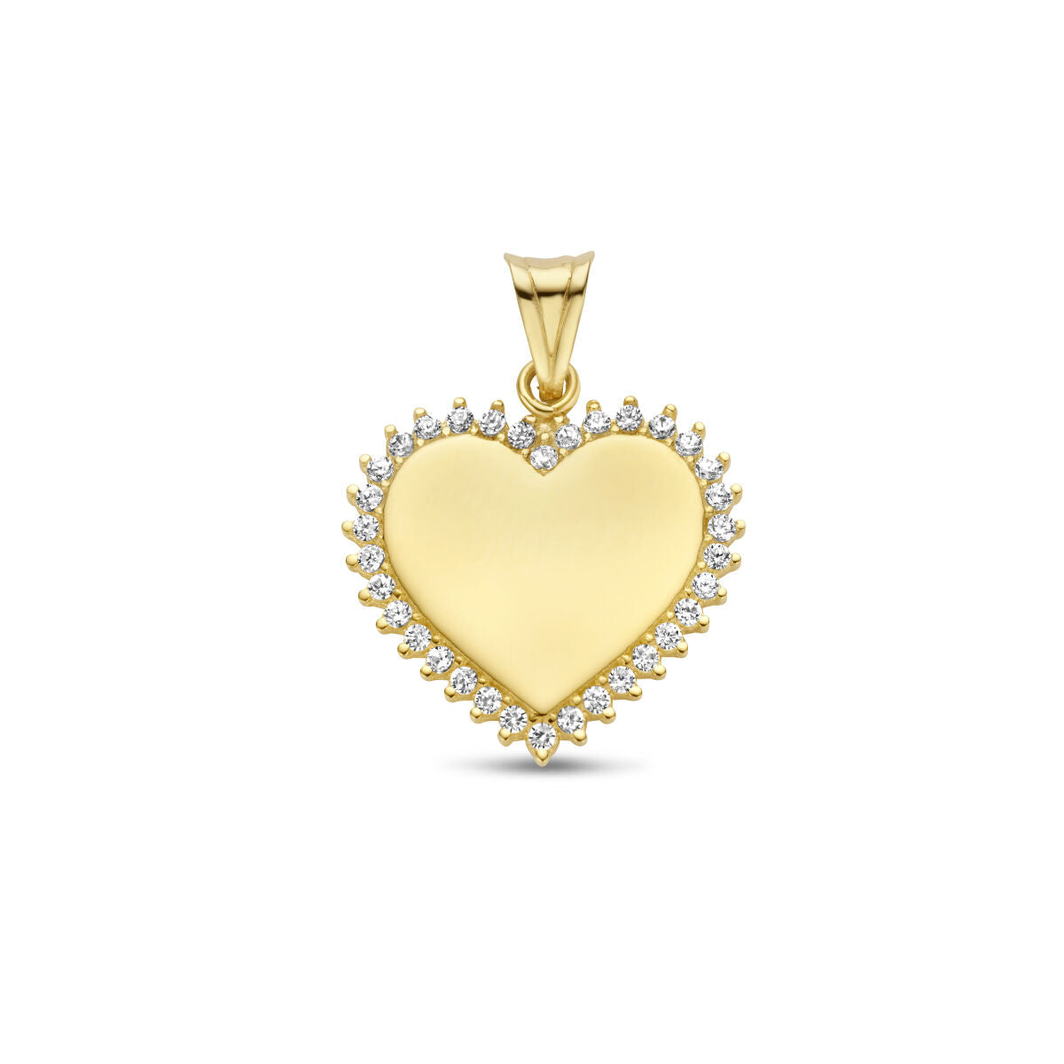 Pendentif en cœur en or jaune 14K, orné de zirconiums brillants.