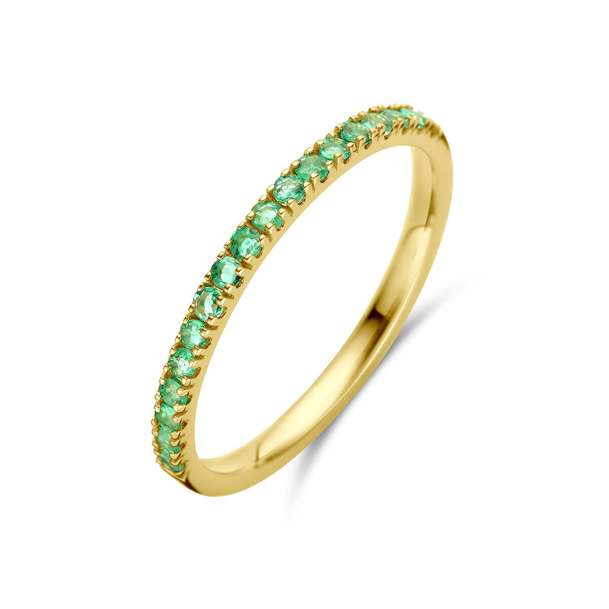 Bague en or jaune 14K ornée de pierres de naissance en émeraude.