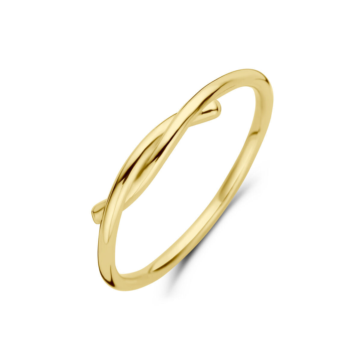 bague en or jaune 14 carats avec un design entrelacé.