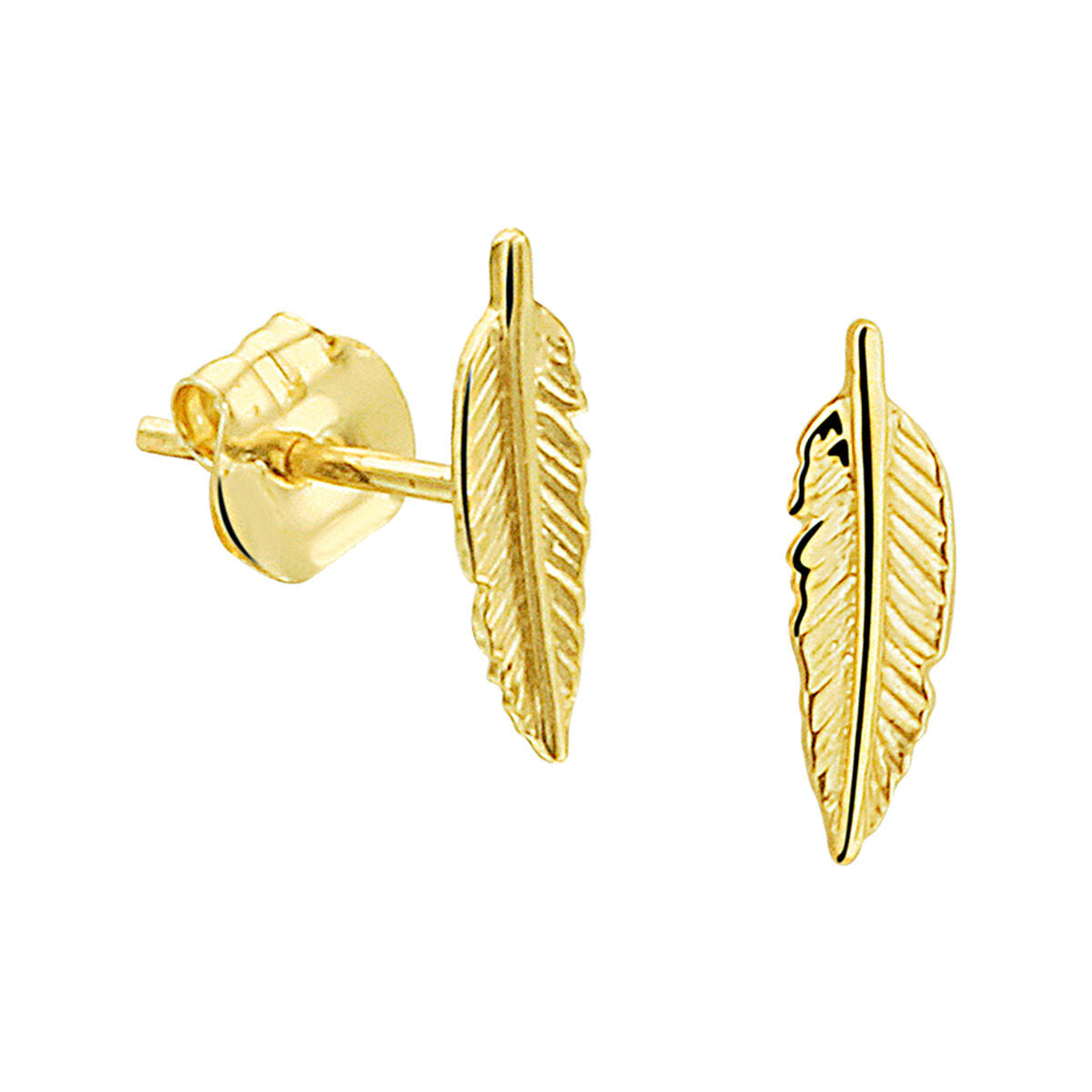 Boucles d'oreilles en or jaune 14K en forme de plume.