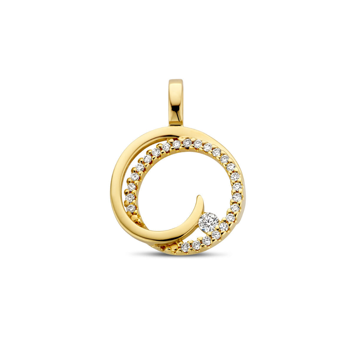 pendentif en or jaune 14K en forme de cercle avec diamants brillants de 0,13 ct.
