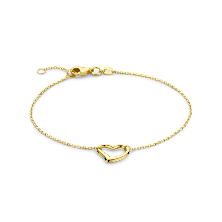 De Gouden armband dames hart 14K van Van der Kooij Collectie is een elegante sieraad met een subtiel open hartje en stevige sluiting, perfect voor dagelijks gebruik.