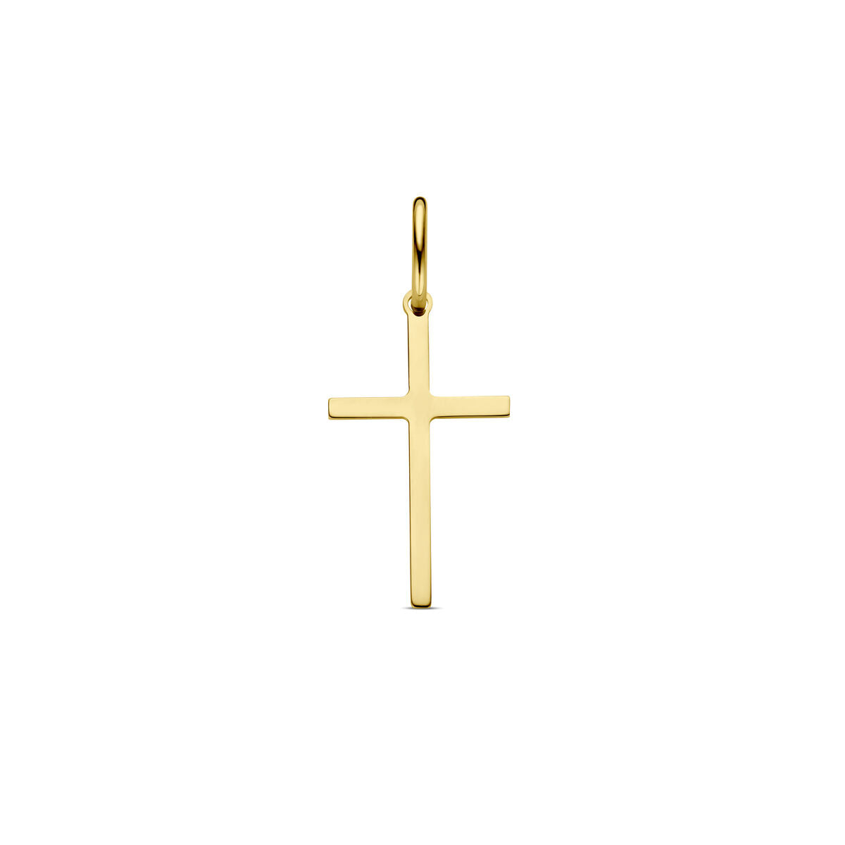 pendentif croix en or jaune 14K, design simple et épuré.