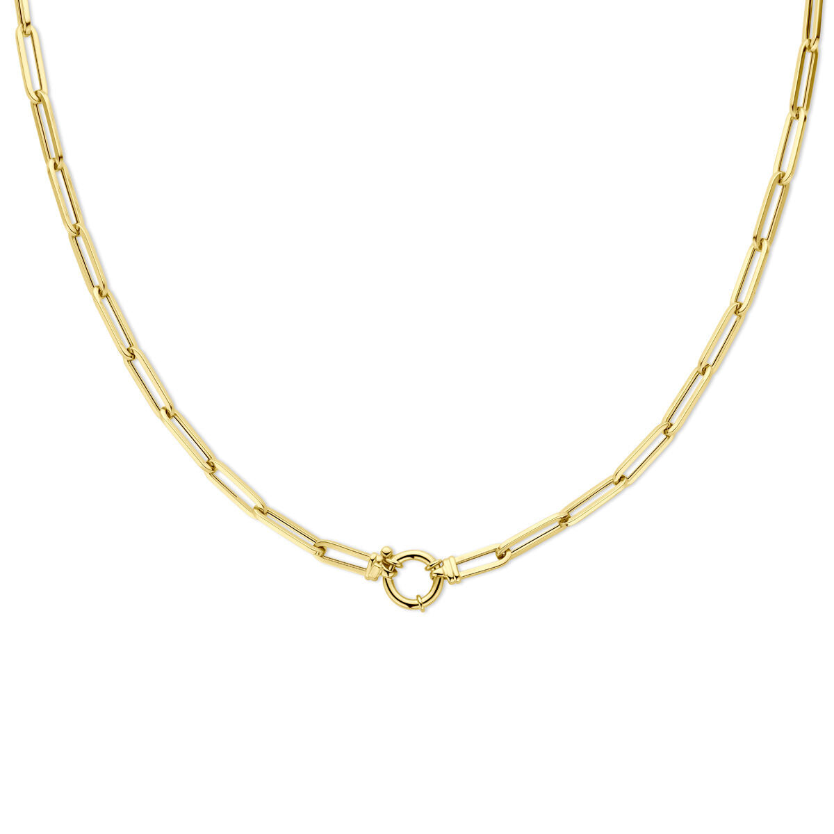 Collier doré en maillons paperclip avec un grand fermoir à ressort en or 14K.