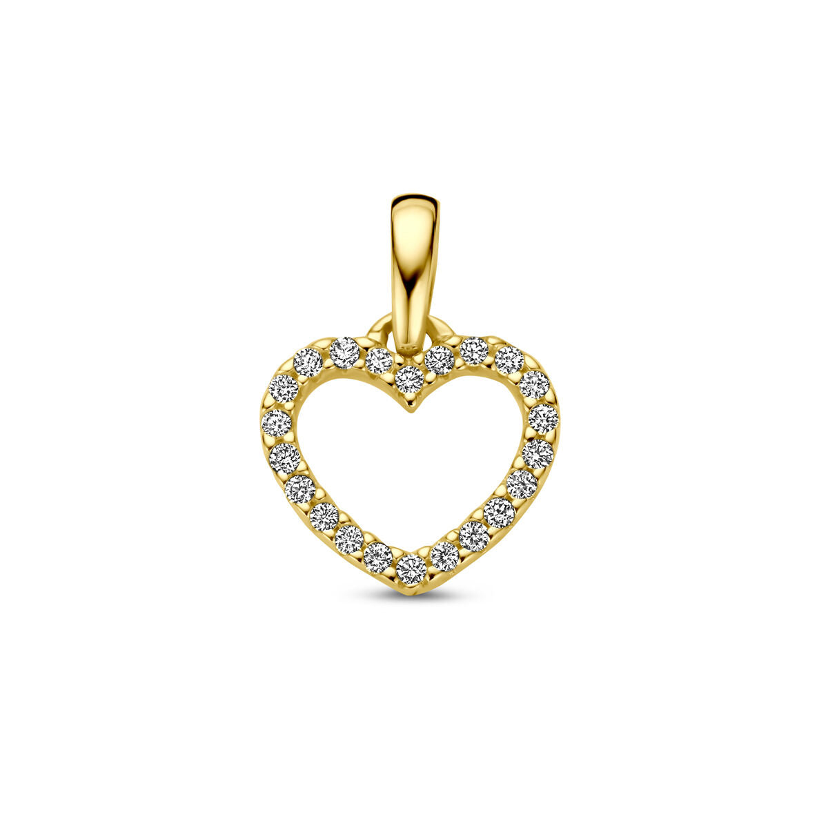 pendentif en forme de cœur en or jaune 14K, orné de diamants brillants.