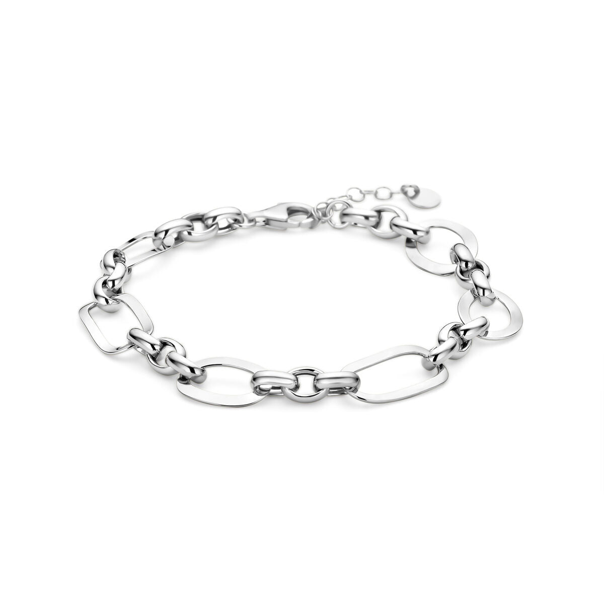 Bracelet argenté rhodié avec maillons ovales et ronds.