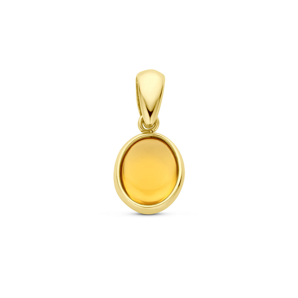pendentif en citrine en or jaune 14K, forme ovale et finition lisse.