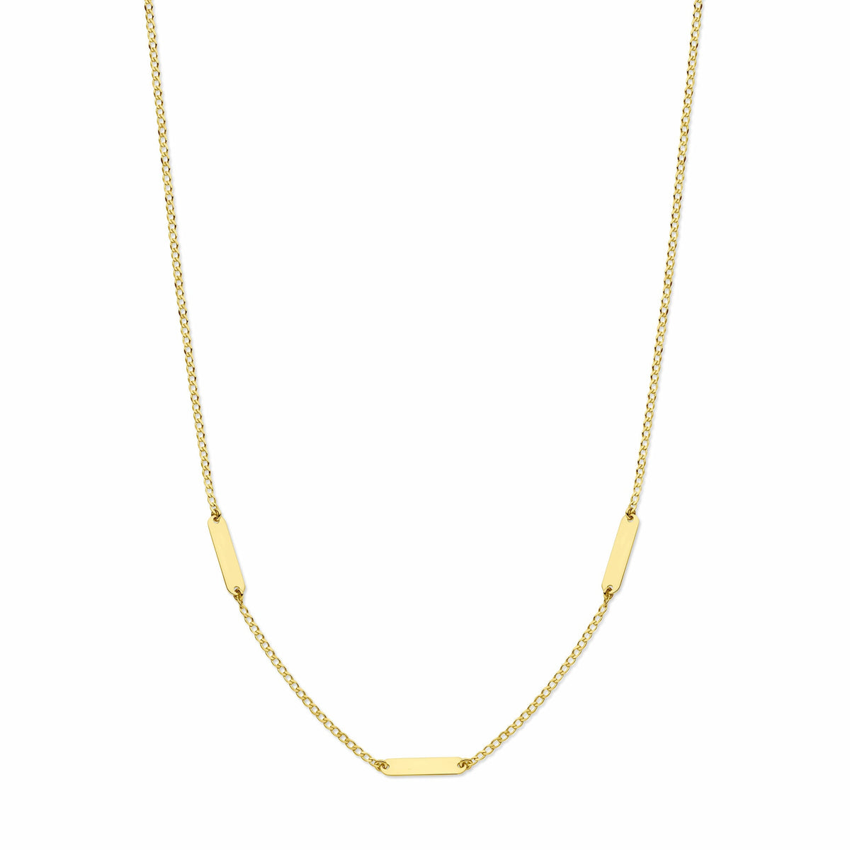 Collier en or jaune 14K avec plaques rectangulaires et chaîne délicate.