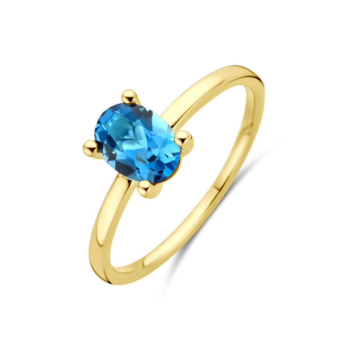 bague en or jaune 14K avec topaze londonienne ovale bleue