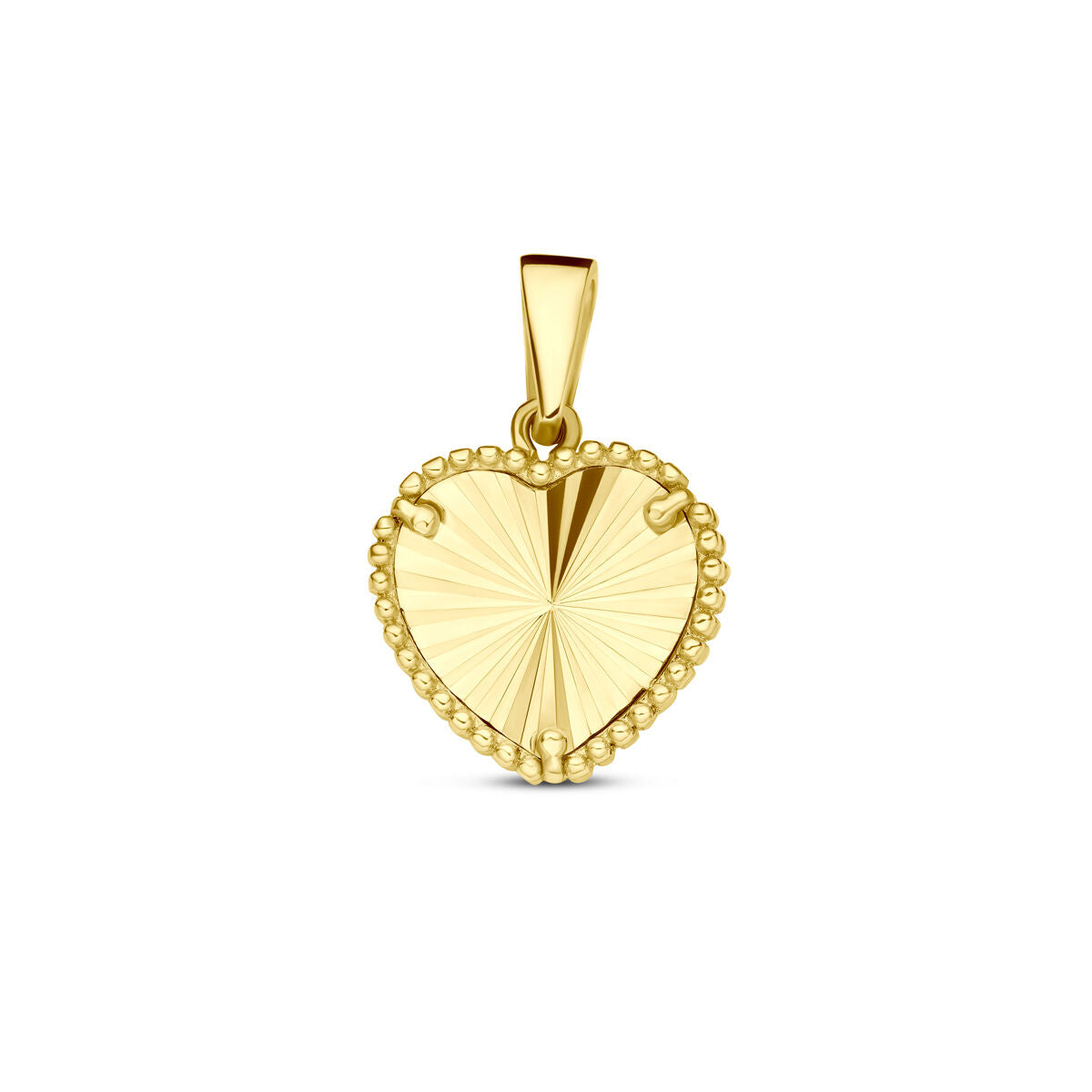 pendentif en forme de cœur en or jaune 14K avec un design strié et des détails en perles.