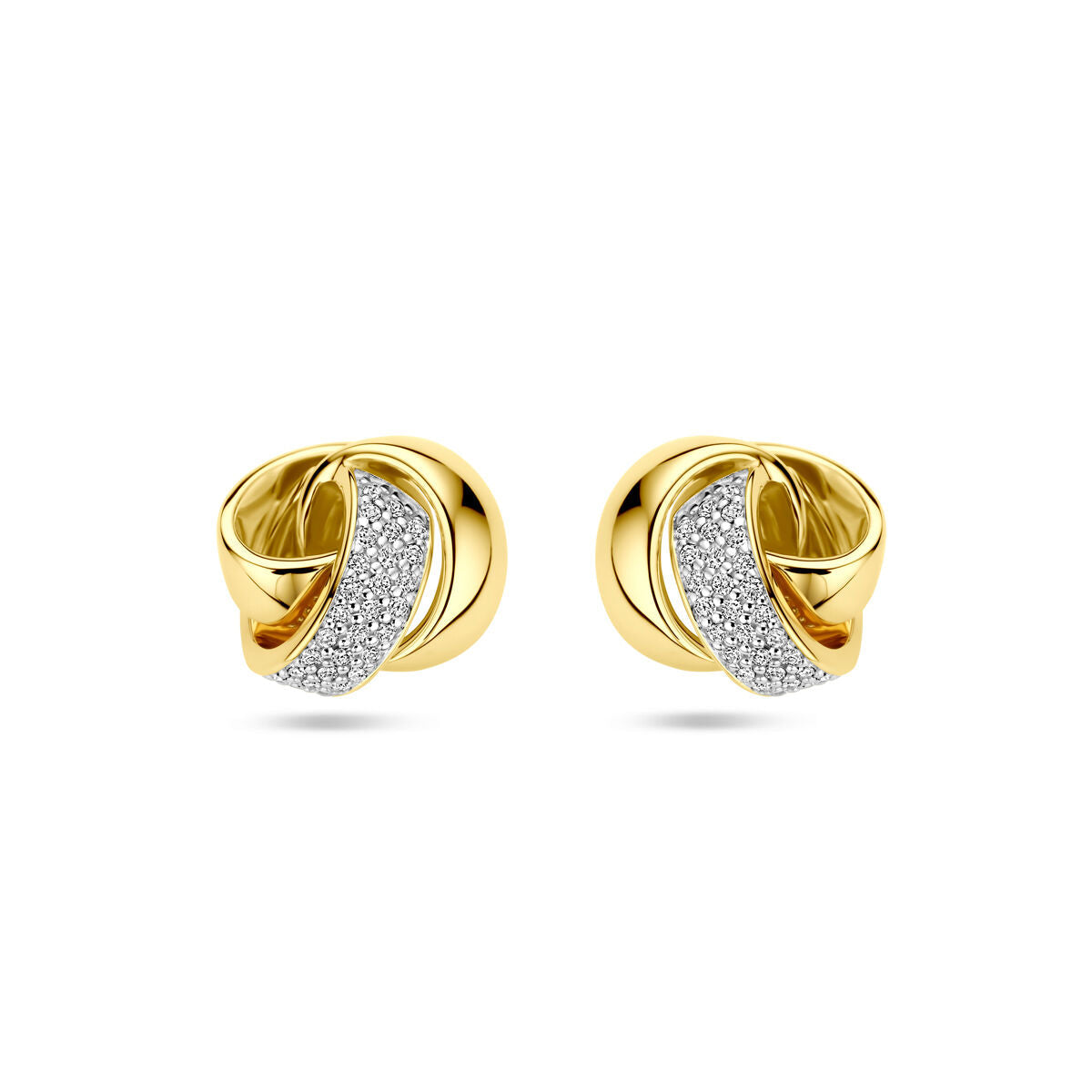 Boucles d'oreilles en or jaune 14K avec un design en nœud et des diamants de 0,19 ct.