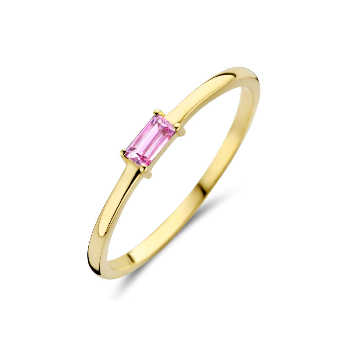 Bague en or jaune 14K avec une pierre de naissance tourmaline rose.