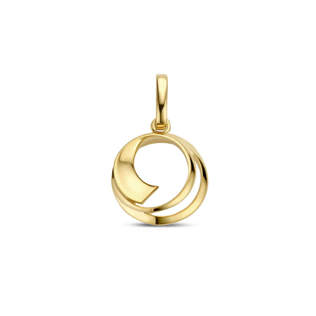 pendentif rond en or jaune 14K avec un design en spirale.