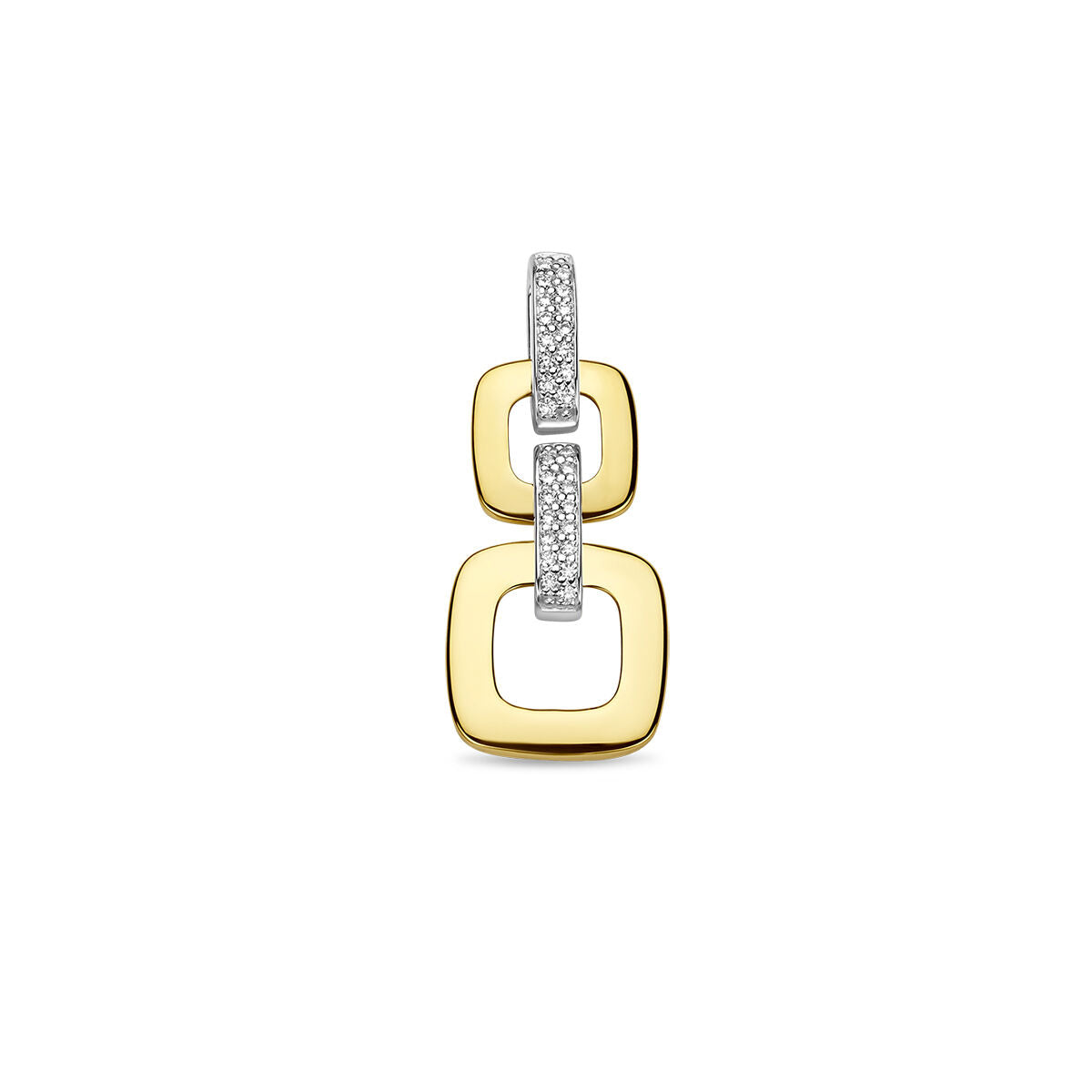 Hanger in bicolor 14K goud met een gele en witte schakel, versierd met diamanten van 0.13ct.