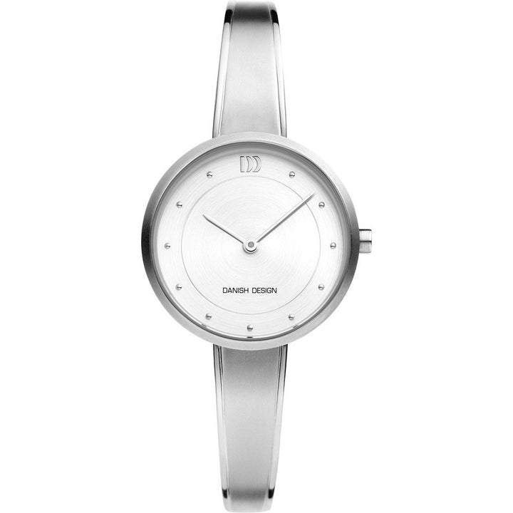 De Danish Design dames horloge zilveren wijzerplaat - IV62Q1296 heeft een minimalistische titanium constructie, ronde wijzerplaat, slanke band en puntmarkeringen voor een strakke moderne look. Op de wijzerplaat staat "Danish Design" voor extra elegantie.