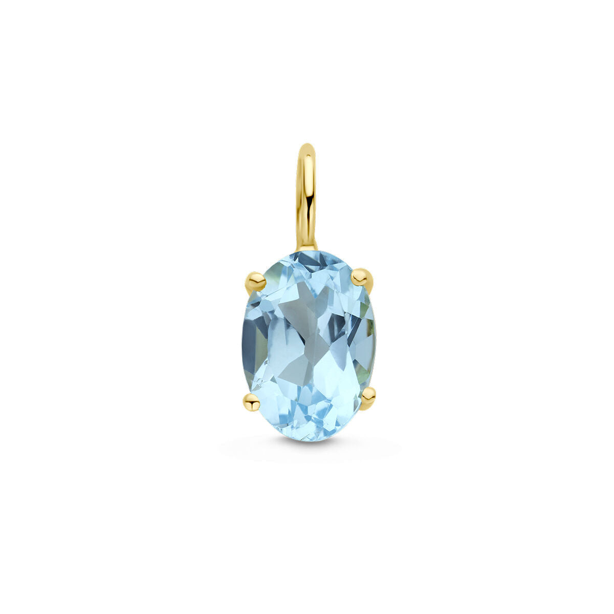 Hanger met een ovale blauwe topaas, gezet in 14K geelgoud.