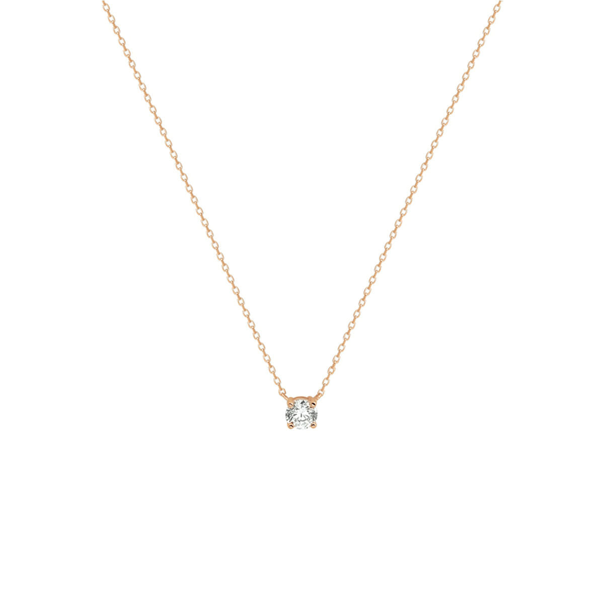 Collier en or rose 14K avec zirconia, longueur ajustable de 40 à 44 cm.