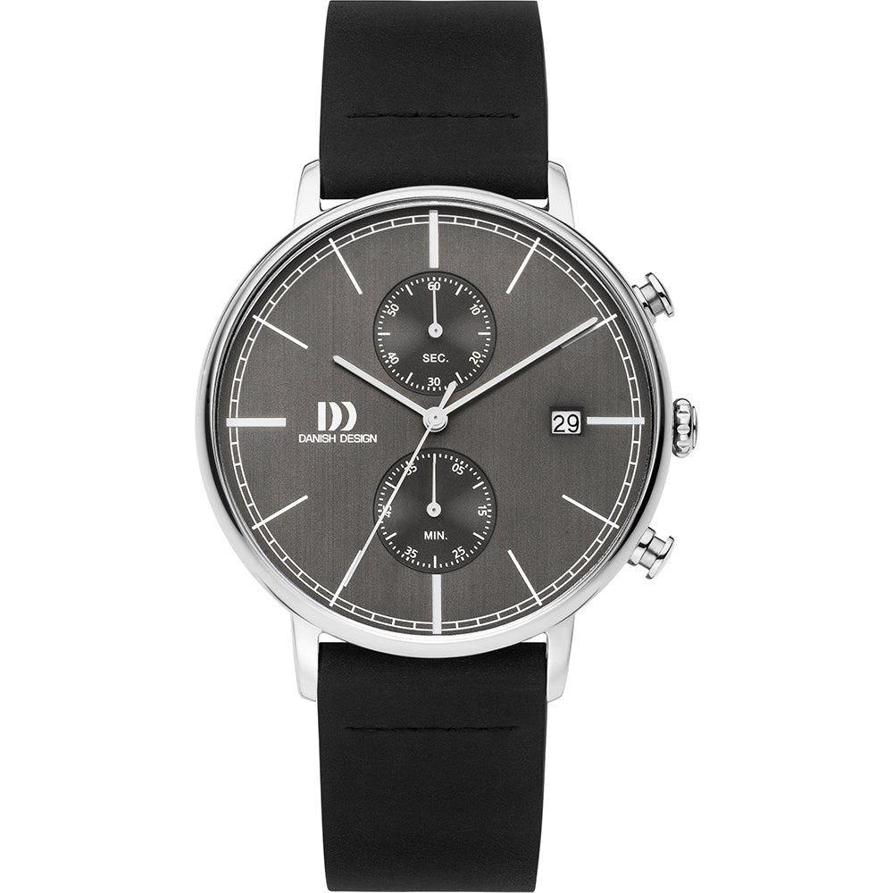 Montre pour homme avec cadran gris, boîtier en acier inoxydable et bracelet en silicone noir.