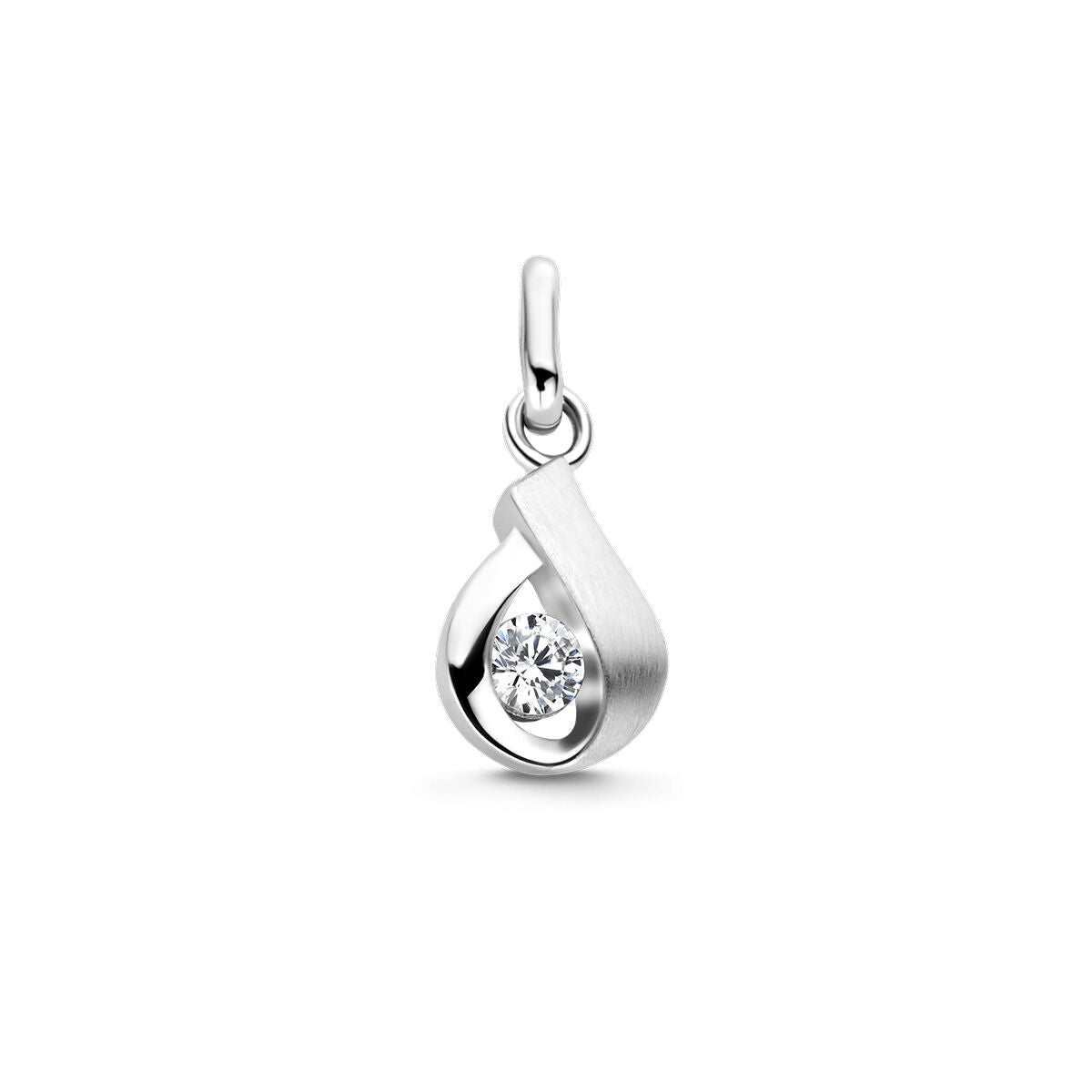 pendentif en argent rhodié poli et mat avec un zirconia transparent.